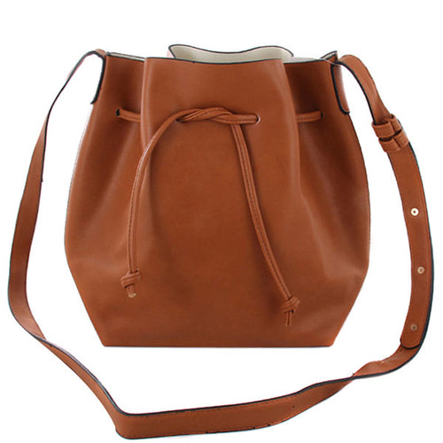 LEATHER DRAWSTRING CROSSBODY BUCKET BAG