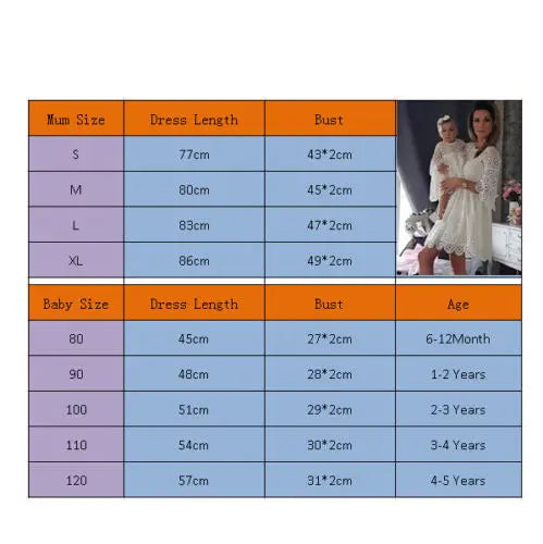 Fashion Family Matching Clothes – White Hollow Floral Lace Dress for Mother & Daughter