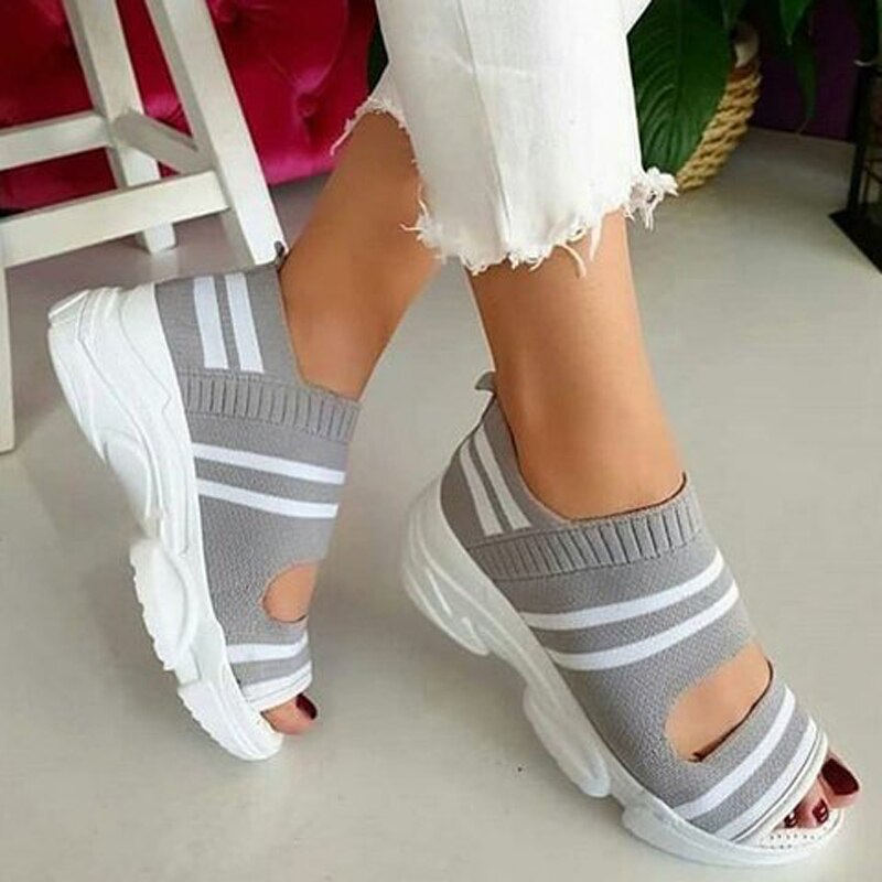 Women's sandals summer shoes knitting breathable sandals wedges platform comfortable shoes