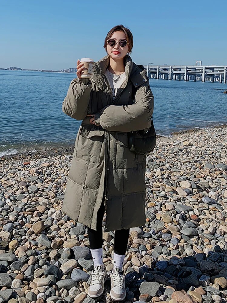 Long Parkas Winter Puffer Jacket Women Thicken Warm Bubble Coat Oversized Korean Casual Jackets