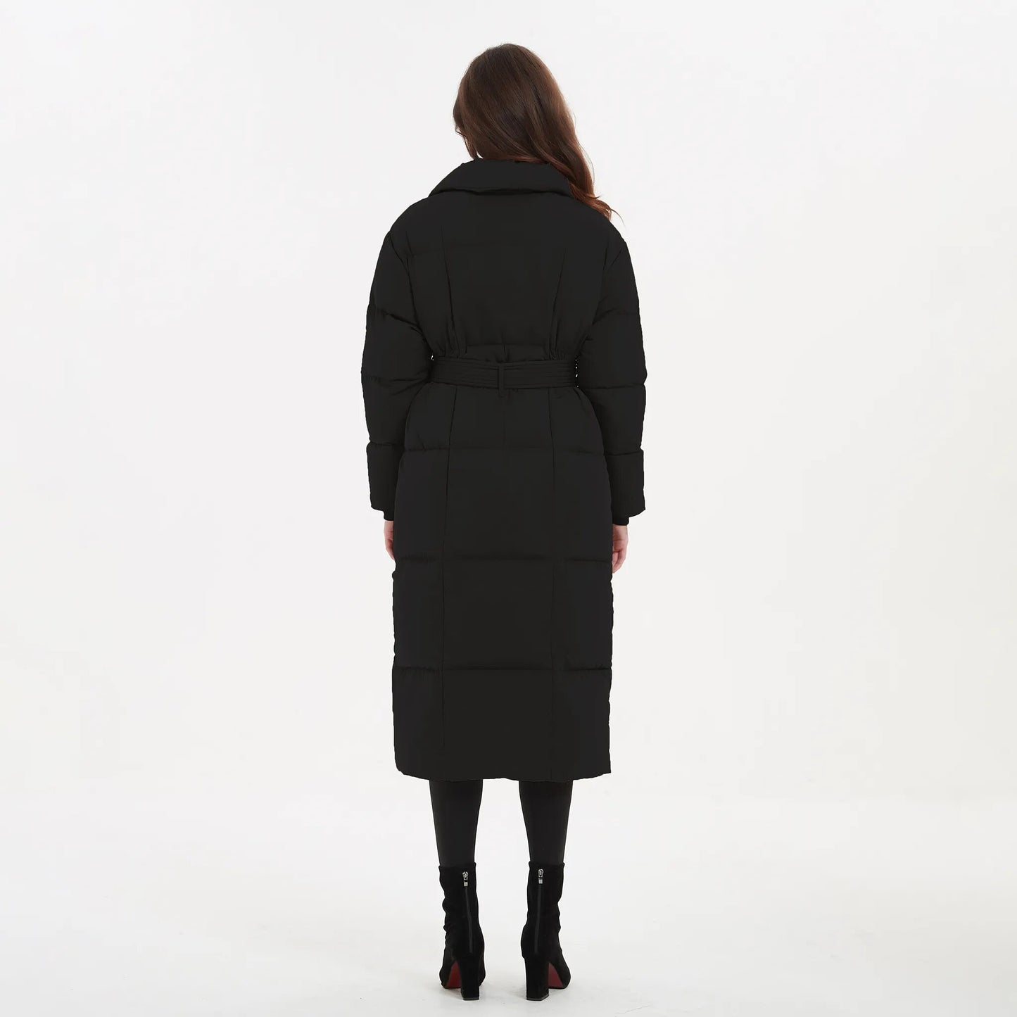 Thick Loose Parkas Fashion Solid Covered Button on Elegant Tie Belt Long Cotton Jackets for Women.