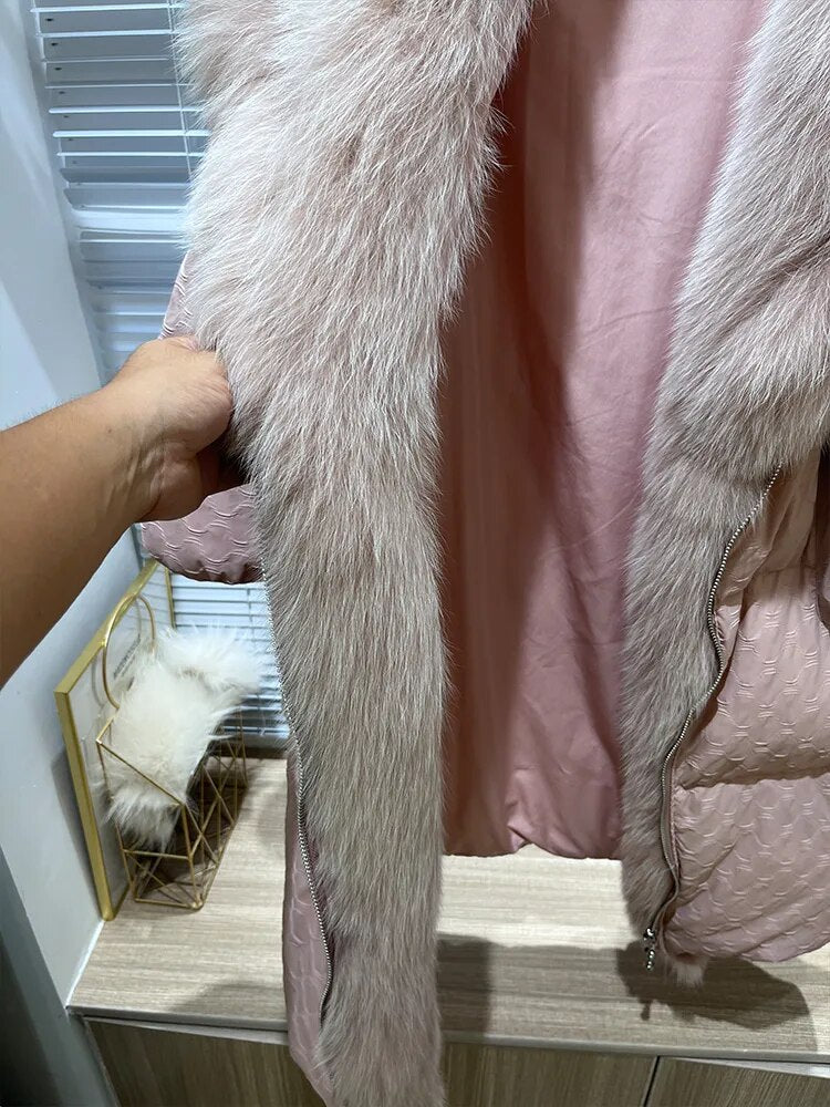 New Fashion 90% Goose Down Winter Jacket Fur Collar Long Thick Warm Puffer Jacket Luxury Outwear for Women