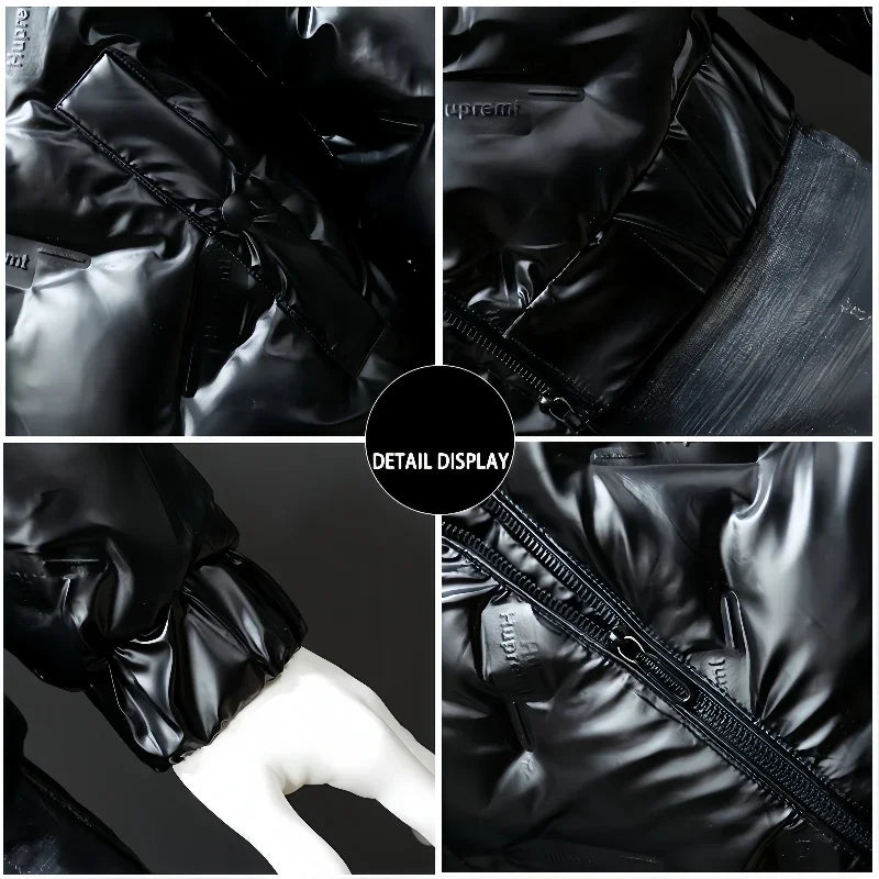 White Duck Down Jacket Fashion Glossy Folds Casual Thicken Warm Hooded Puffer Coat for Men