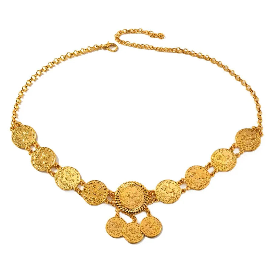 Gold Coin Tassel Hairband With Carved Flowers Middle East Arab Style Wedding Bride Photography Props Fashionable Headwear