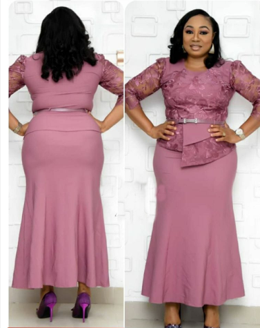 HGTE African Women's Plus Size Slim Patchwork Lace Dress