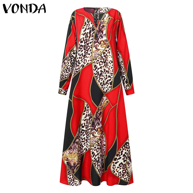 Bohemian Printed Long Sleeve , V Neck Long Maxi Dress for women