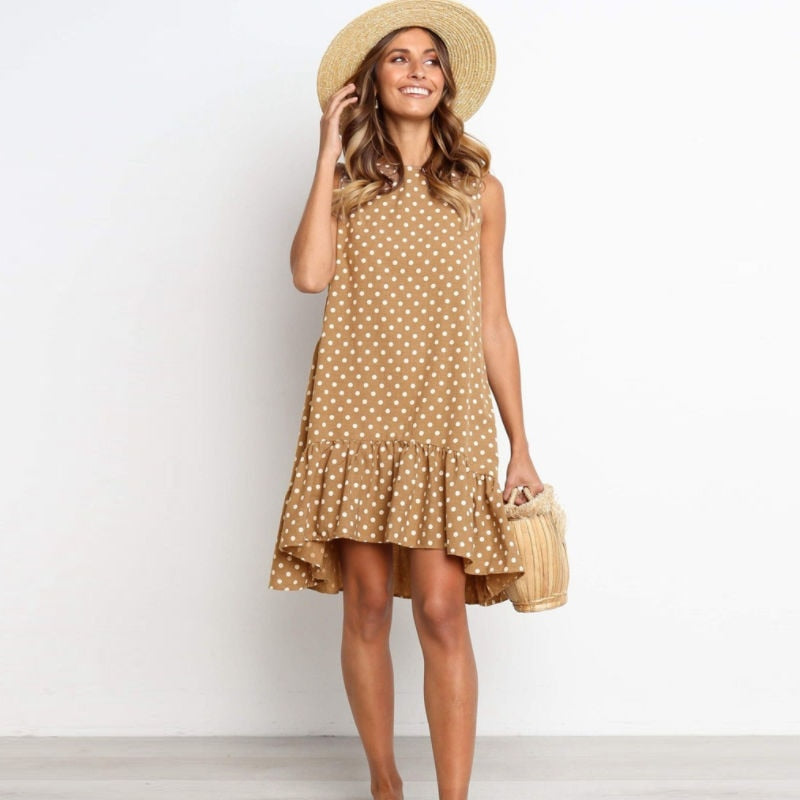 Women Summer Dress Ruffles Polka Dot Sleeveless Mini Dresses Plus Size Casual Loose Women Clothes