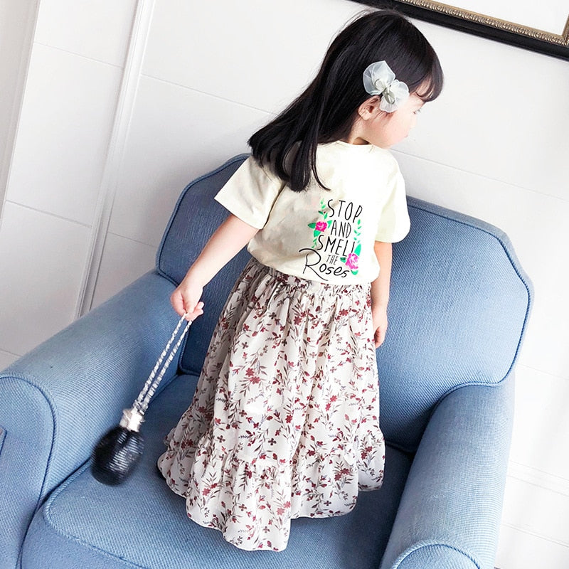 Girls' clothes set 100%Cotton Costume T-shirt + Skirt 2 pieces Sets Children outfits