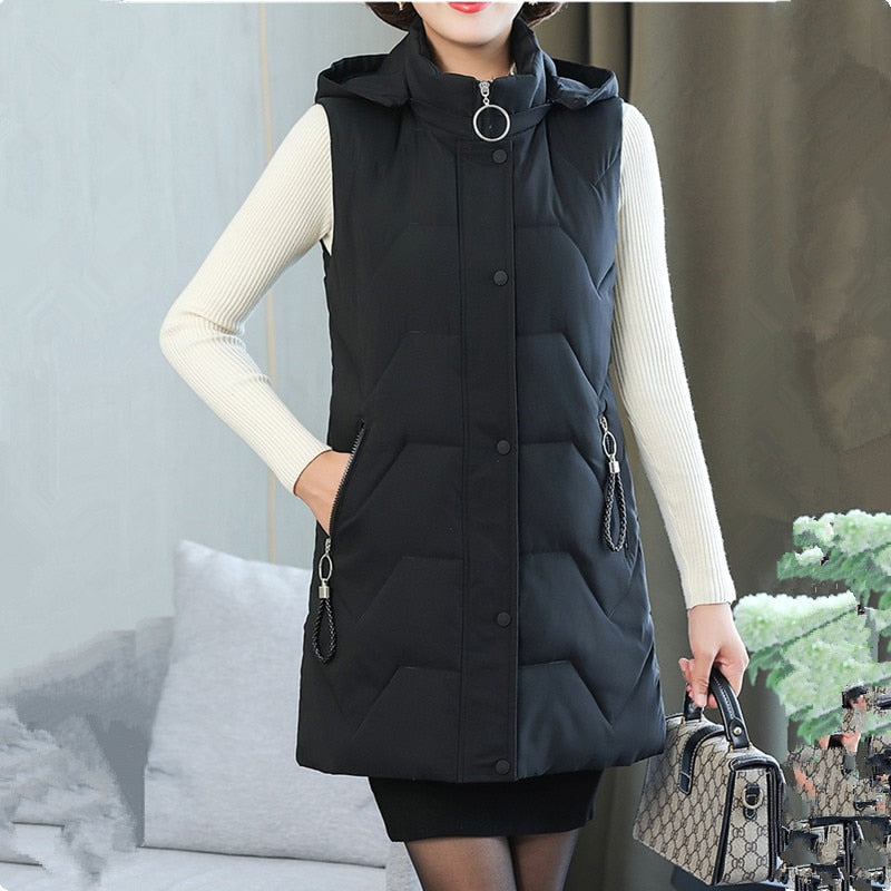 Winter Cotton loose Jacket Parker Hooded Sleeveless Warm jacket for Women