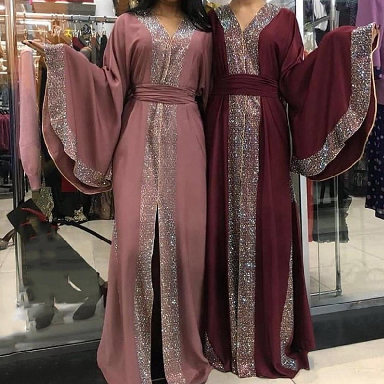 glitter dress muslimah Lavender Lilac Long Sleeve Muslim Evening Dresses Gillter Applique Luxury Dubai Arabic High Neck