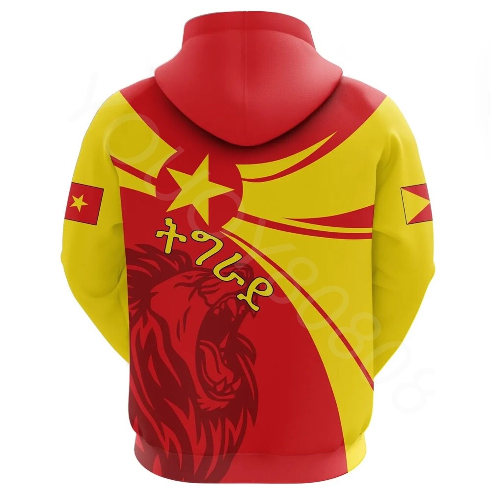 Men's Round Neck Casual Tigray Flag Print Wide Hoodie Sweater