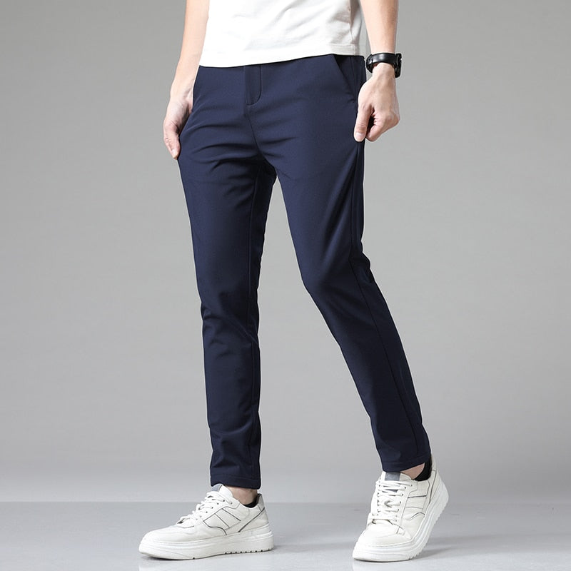 Men's Stretch Korean Casual Slim Fit Elastic Waist Jogger Business Classic Trousers