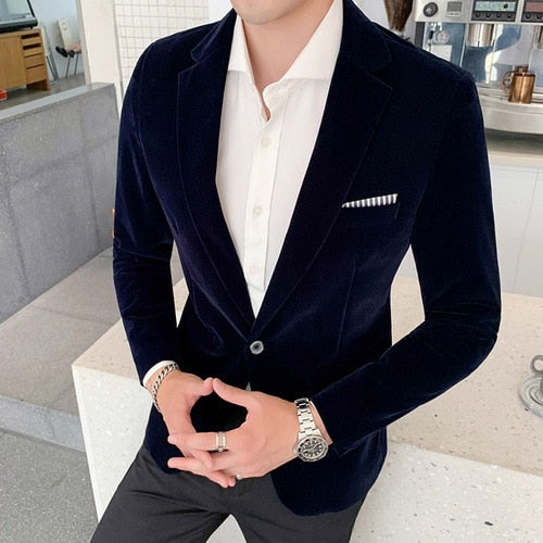 High Quality Gold Velvet Men Suit Jacket Fashion Men's Wedding Dress Jacket Casual Slim Suit Jacket Formal Evening Dress Blazer