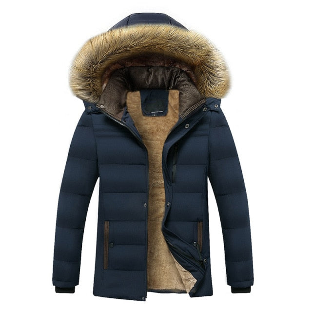 Men's Winter Thick and Warm Fleece Parkas Waterproof Hooded Fur Jackets for Men