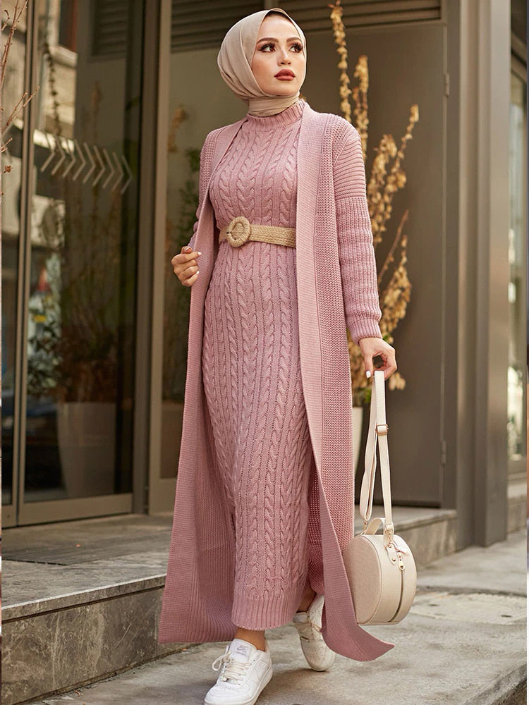 Women Dress New Season Autumn Winter 2 Piece Hijab Knitwear Suit Islam Women Dress New Season Autumn Winter 2 Piece Hijab Knitwear Suit Islam