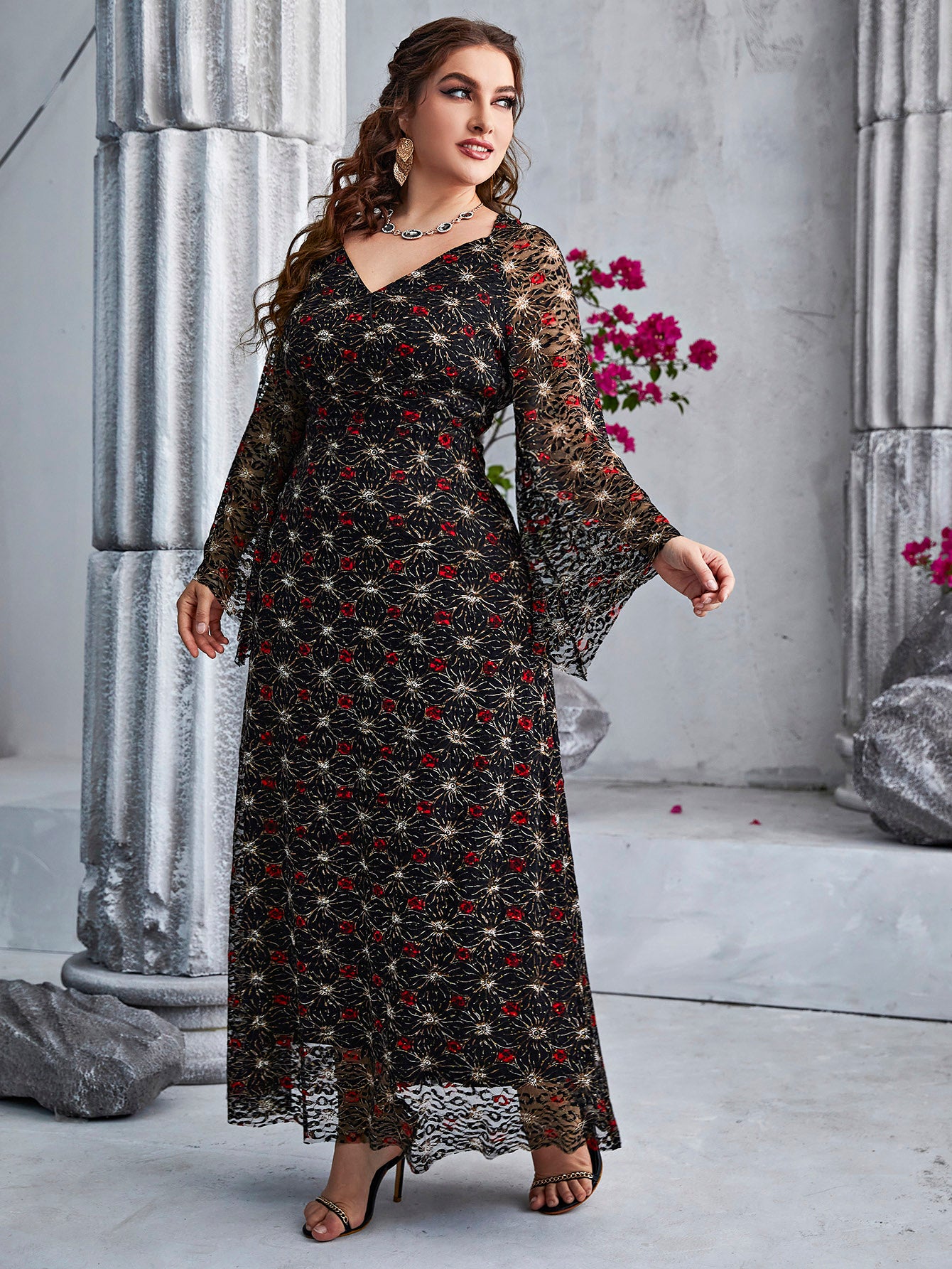 Plus Large Size Evening Dress for New Year 2022 Long Sleeve Party Dresses Muslim Festival Clothing Female Women's Elegant Maxi