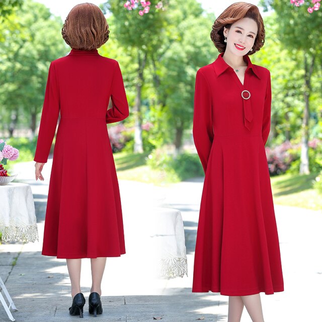 Middle-aged Female Dress Spring Autumn High-end Elegant Long Sleeve Dress Women's Dress Set Plus Size 5XL