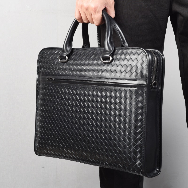 Men's Briefcases Laptop Bags Genuine Leather 100% Handbag Shoulder Executive Office Business Luxury Designer Documents 15 6 inch