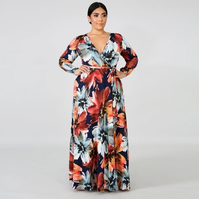 2021 Chiffon Long Sleeve Cross V - Neck Maxi Dress Bohemia Dress Full Plus Size Celebrity/Graduation/Dinner Dress Beach Sundress - Digital Merkato International (DMI)