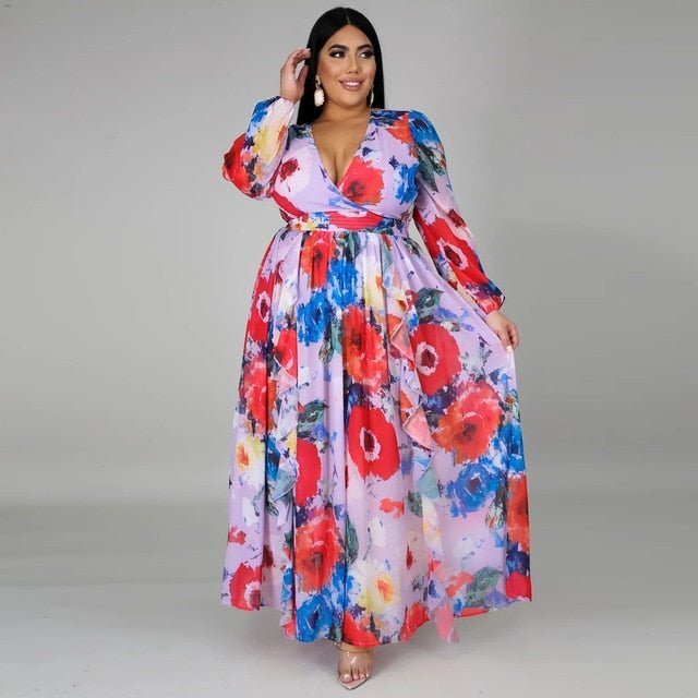 2021 Chiffon Long Sleeve Cross V - Neck Maxi Dress Bohemia Dress Full Plus Size Celebrity/Graduation/Dinner Dress Beach Sundress - Digital Merkato International (DMI)