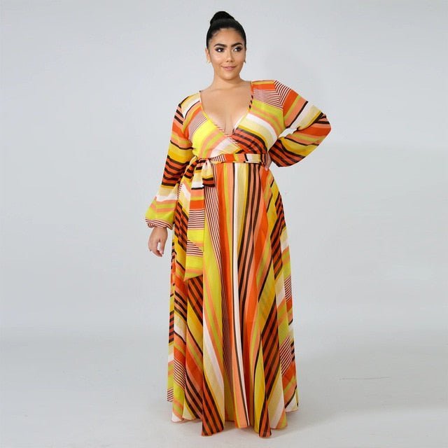 2021 Chiffon Long Sleeve Cross V - Neck Maxi Dress Bohemia Dress Full Plus Size Celebrity/Graduation/Dinner Dress Beach Sundress - Digital Merkato International (DMI)