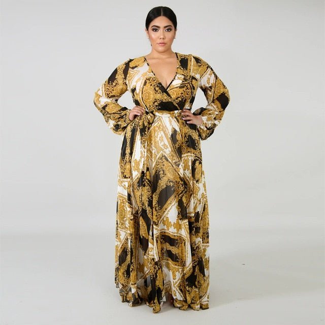 2021 Chiffon Long Sleeve Cross V - Neck Maxi Dress Bohemia Dress Full Plus Size Celebrity/Graduation/Dinner Dress Beach Sundress - Digital Merkato International (DMI)