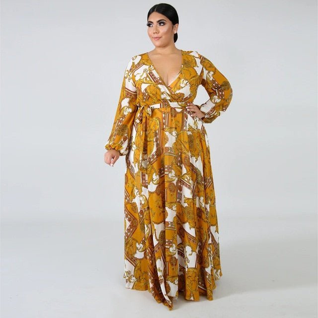 2021 Chiffon Long Sleeve Cross V - Neck Maxi Dress Bohemia Dress Full Plus Size Celebrity/Graduation/Dinner Dress Beach Sundress - Digital Merkato International (DMI)