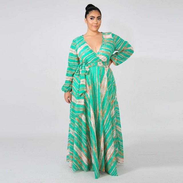 2021 Chiffon Long Sleeve Cross V - Neck Maxi Dress Bohemia Dress Full Plus Size Celebrity/Graduation/Dinner Dress Beach Sundress - Digital Merkato International (DMI)