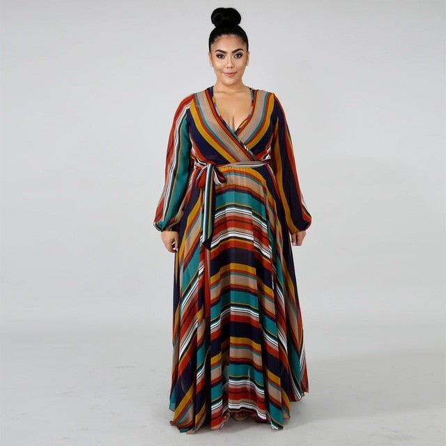 2021 Chiffon Long Sleeve Cross V - Neck Maxi Dress Bohemia Dress Full Plus Size Celebrity/Graduation/Dinner Dress Beach Sundress - Digital Merkato International (DMI)