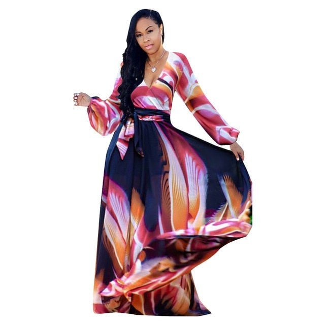 2021 Chiffon Long Sleeve Cross V - Neck Maxi Dress Bohemia Dress Full Plus Size Celebrity/Graduation/Dinner Dress Beach Sundress - Digital Merkato International (DMI)