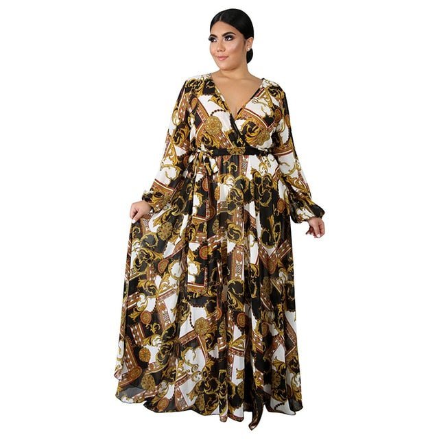 2021 Chiffon Long Sleeve Cross V - Neck Maxi Dress Bohemia Dress Full Plus Size Celebrity/Graduation/Dinner Dress Beach Sundress - Digital Merkato International (DMI)