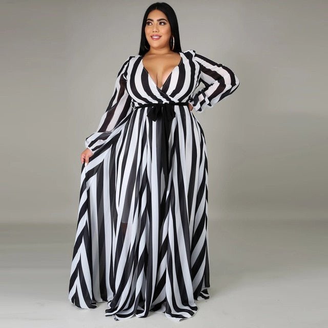 2021 Chiffon Long Sleeve Cross V - Neck Maxi Dress Bohemia Dress Full Plus Size Celebrity/Graduation/Dinner Dress Beach Sundress - Digital Merkato International (DMI)