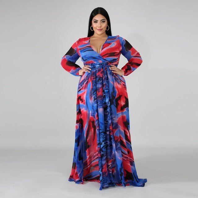 2021 Chiffon Long Sleeve Cross V - Neck Maxi Dress Bohemia Dress Full Plus Size Celebrity/Graduation/Dinner Dress Beach Sundress - Digital Merkato International (DMI)