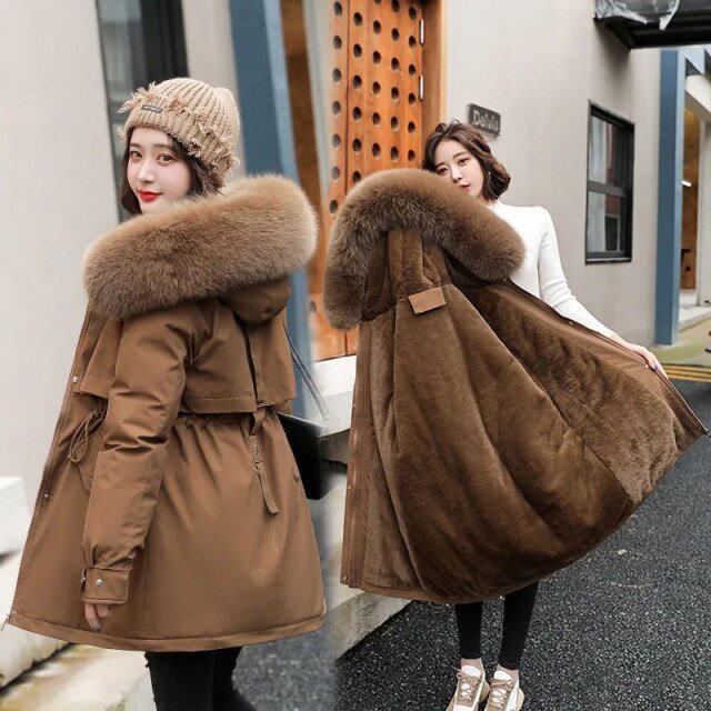 2021 Fox Fur Long Parka Winter New Fashion Solid Color Fur Large Collar Hooded Long Fur Coat Thicken - Digital Merkato International (DMI)