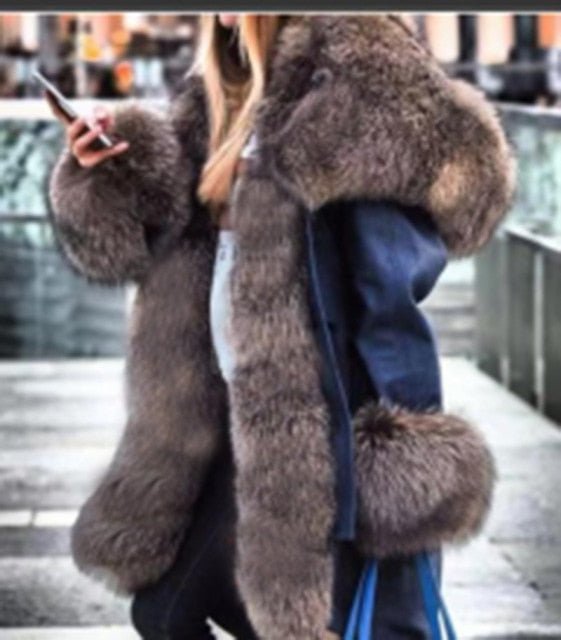 2021 Fox Fur Long Parka Winter New Fashion Solid Color Fur Large Collar Hooded Long Fur Coat Thicken - Digital Merkato International (DMI)