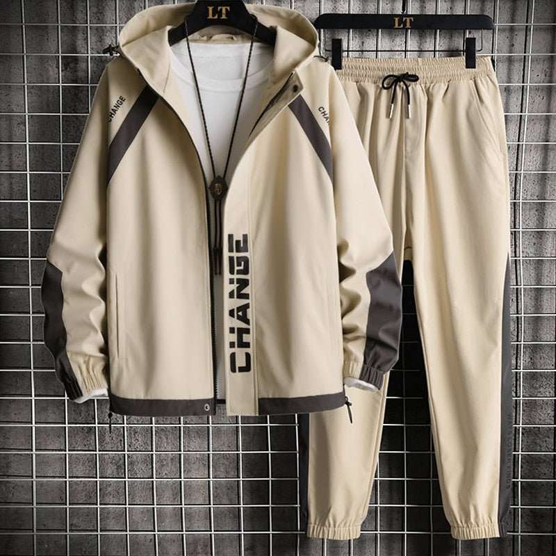 2021 Korean Style Men&#39;s Sets Clothes Fashion Patchwork Hip Hop Streetwear Hooded Tracksuit Male Casual Jogging Sweat Suits - DMI Store