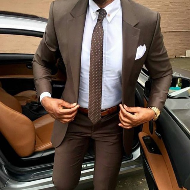 2021 Latest coat pants designs Brown men suit Slim fit elegant tuxedos Wedding business party dress Summer jacket and pants - Digital Merkato International (DMI)