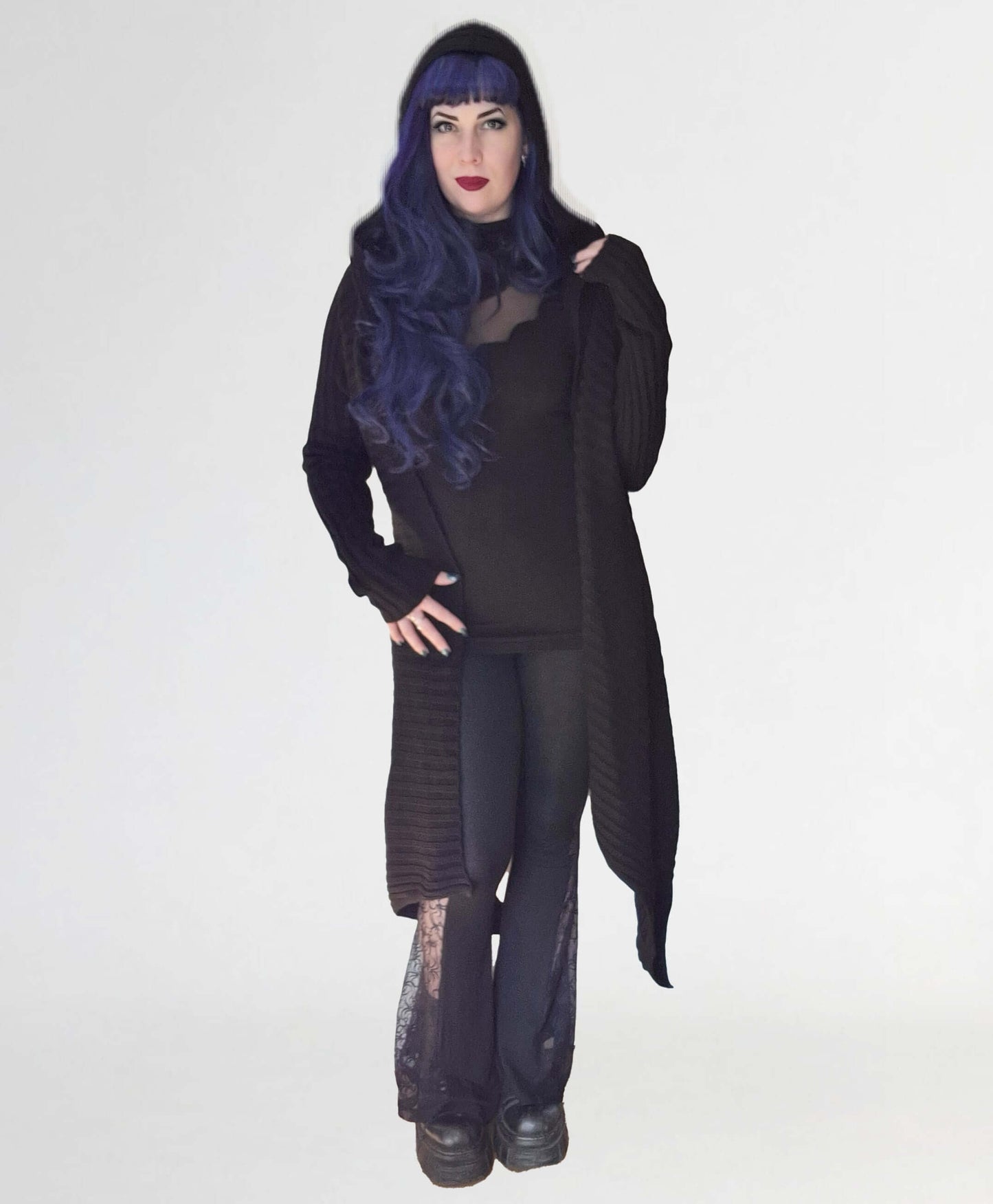 Necessary Evil Ribbed Sabrina Draped Cardigan with Hood