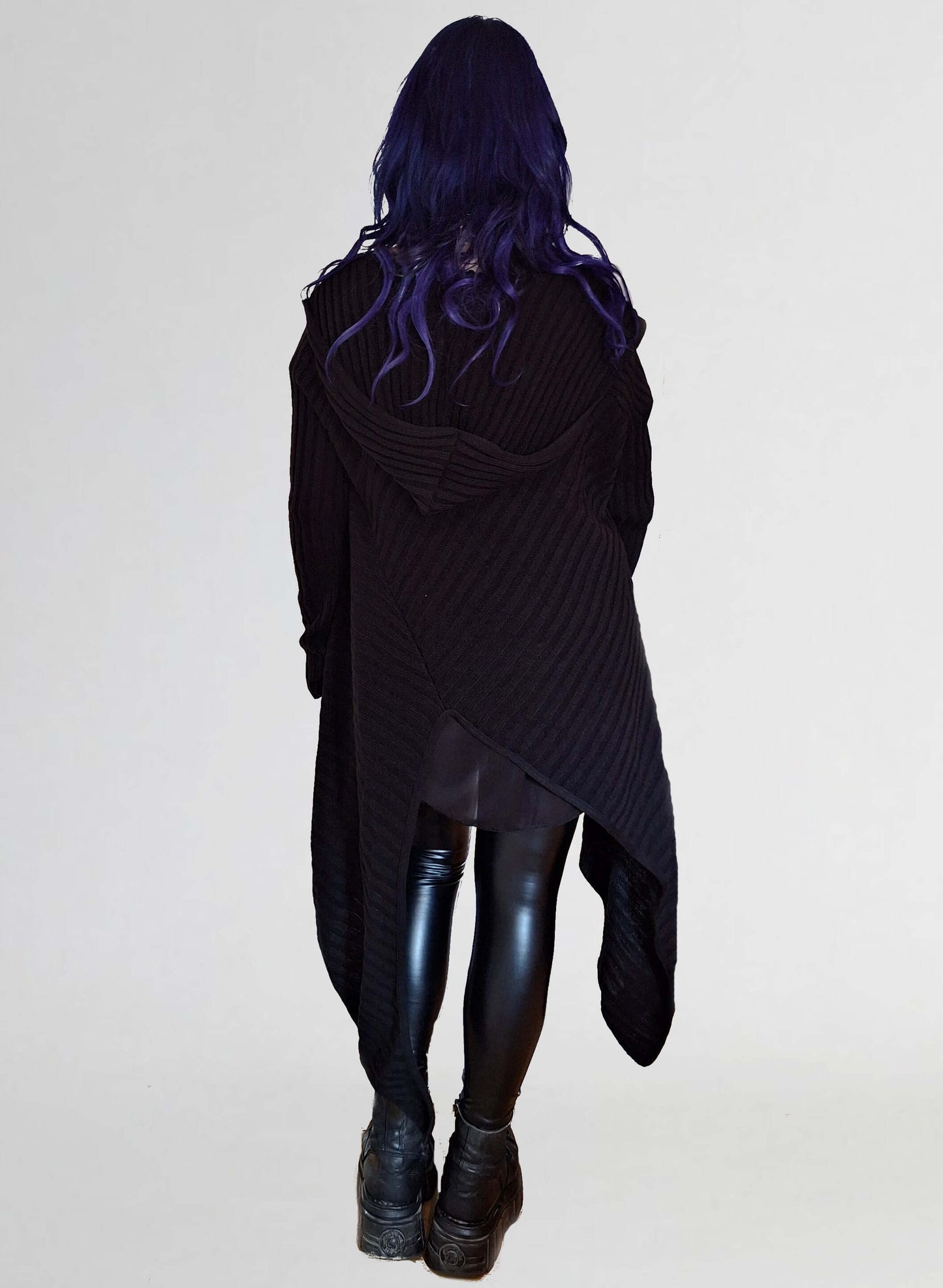 Necessary Evil Ribbed Sabrina Draped Cardigan with Hood