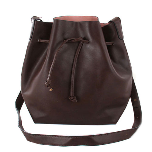 LEATHER DRAWSTRING CROSSBODY BUCKET BAG