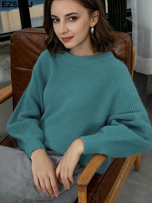 Soft oversized Cashmere Sweaters  puff sleeve Winter sweater Pullovers Loose for Female