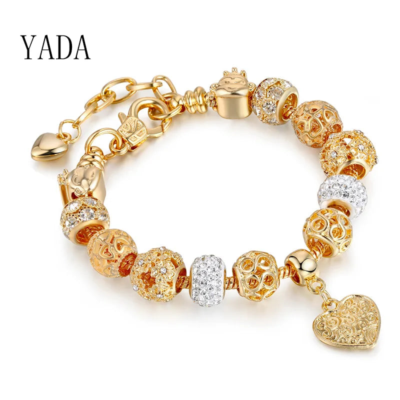 Gold colour heart love Crystal Bracelets & Bangles For Women