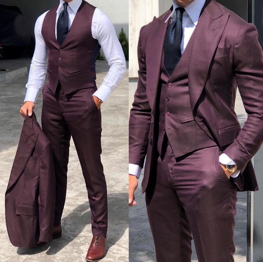 Latest Casual Style 3 Pieces Grey Men Suits Formal Groom Tuxedos Groomsmen Men's Wedding Prom Suits Bridegroom Jacket+Pants+Vest