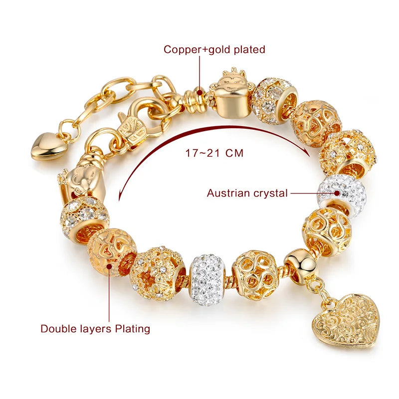 Gold colour heart love Crystal Bracelets & Bangles For Women