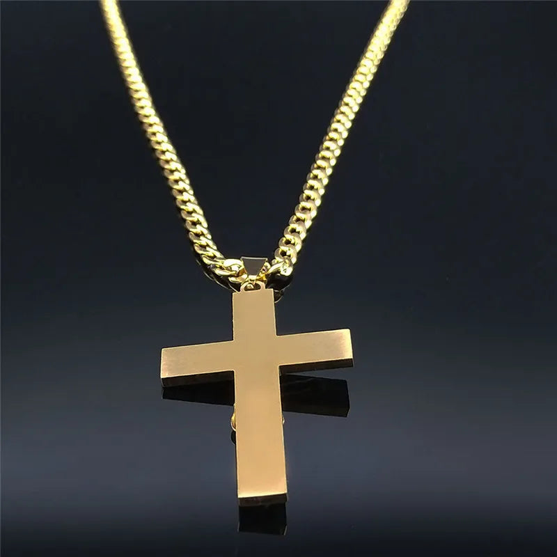 Hip Hop Christian Cross Stainless Steel Gold Color Long Necklace for Women/Men