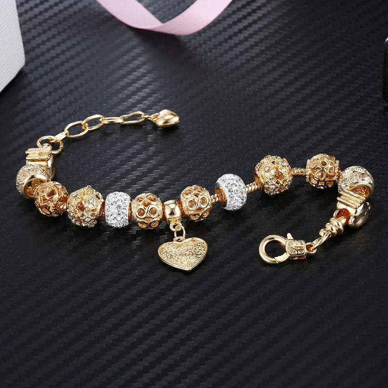 Gold colour heart love Crystal Bracelets & Bangles For Women