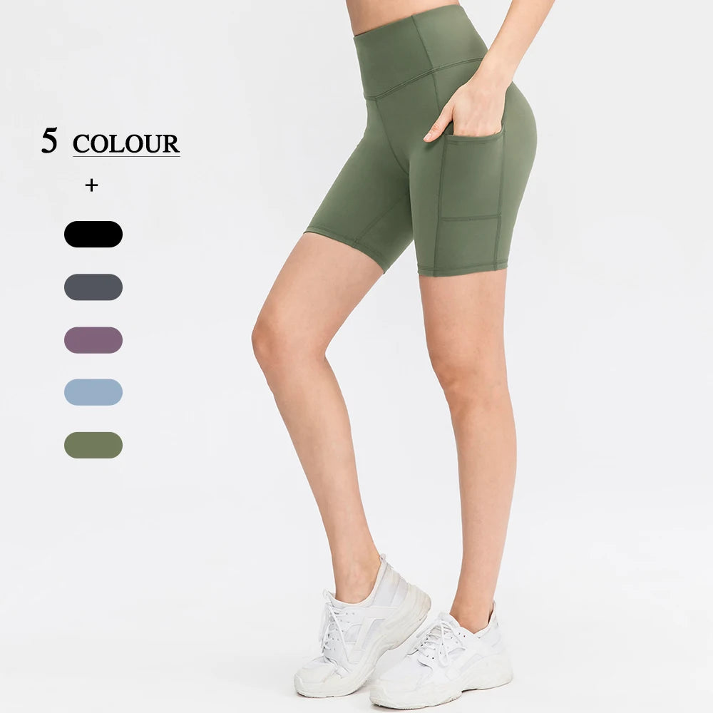 Women's Shorts Solid Elastic Sport's High Waist Shorts With Pocket