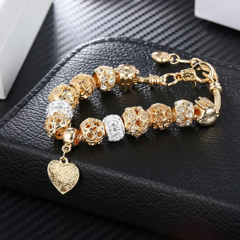 Gold colour heart love Crystal Bracelets & Bangles For Women