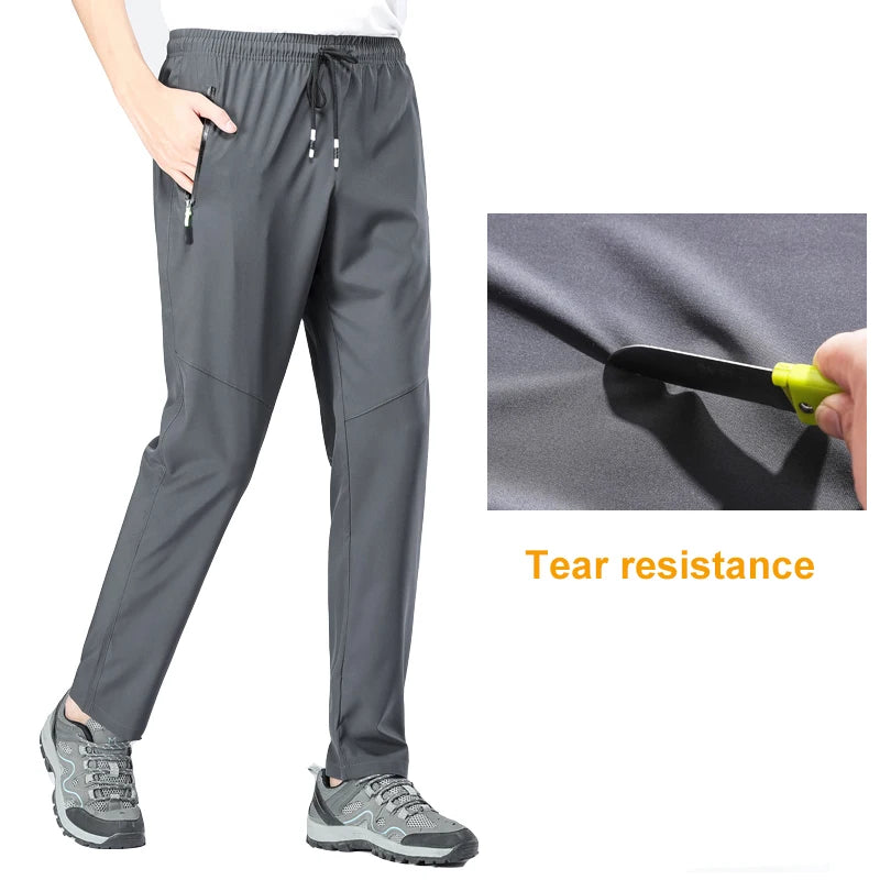 Summer Men's High Elastic Running Pants, Breathable Drawstring sports pants