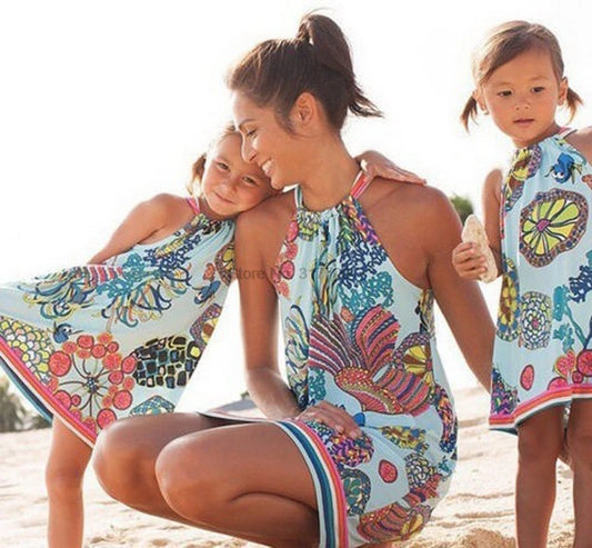 Floral Matching Mother-Daughter Casual Party Dress Beach Family Outfits